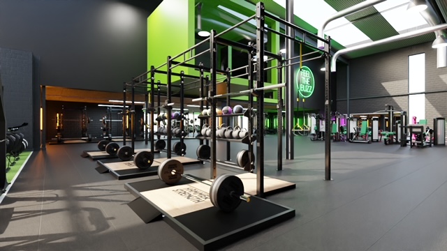 A gym with weights and bars.